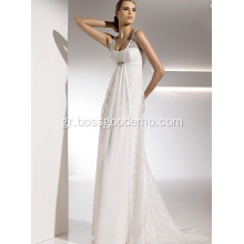 Empire Sheath Straps Chapel Train Chiffon Lace Draped Wedding Dress